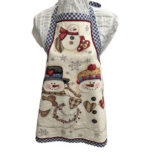 Country Christmas Snowman Apron Linen Material Holiday Apron